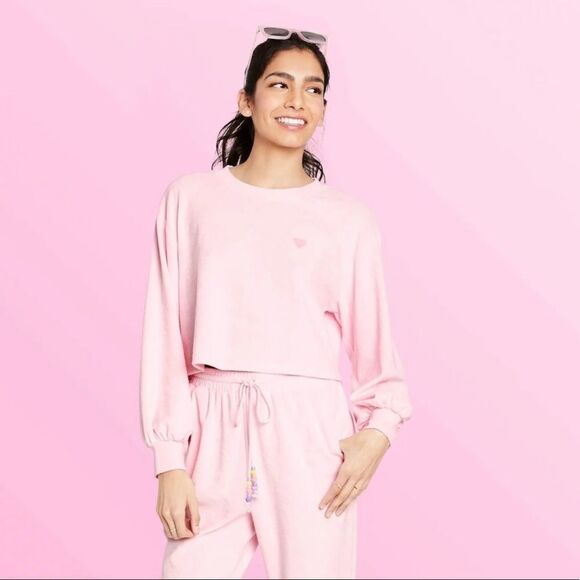 ✨ Stoney Clover Lane x Target Light Pink Cropped Terry Crewneck Small - Picture 1 of 8